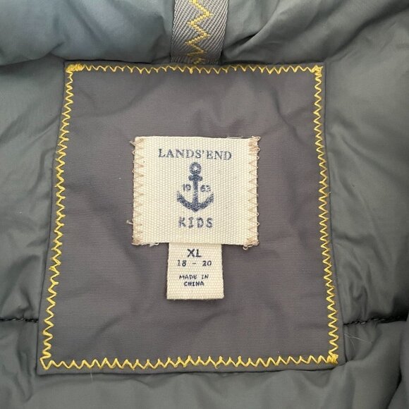 Lands End Kids Down Feather Jacket Size XL 18-20 Gray Faux Fur Hood Insulated - Picture 11 of 16